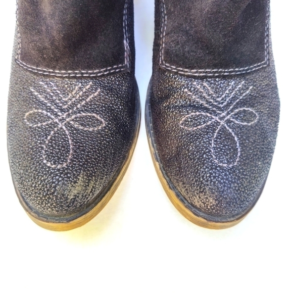 Naya Selma Black Sparkle Suede Leather Buckle Western Ankle Boots Size 7M - Picture 6 of 9